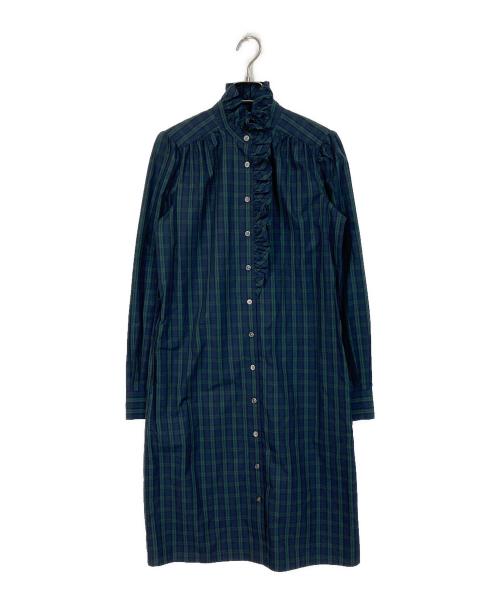 BROOKS BROTHERS（ブルックスブラザーズ）BROOKS BROTHERS (ブルックスブラザーズ) フリルチェックワンピース グリーン×ネイビーの古着・服飾アイテム