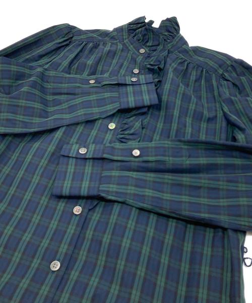 BROOKS BROTHERS（ブルックスブラザーズ）BROOKS BROTHERS (ブルックスブラザーズ) フリルチェックワンピース グリーン×ネイビーの古着・服飾アイテム