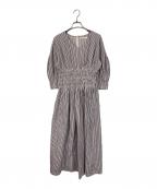 ne quittez pasヌキテパ）の古着「Cotton Poplin Wave Tuck Dress コットンドレスワンピース　ストライプ」｜グレー×ピンク