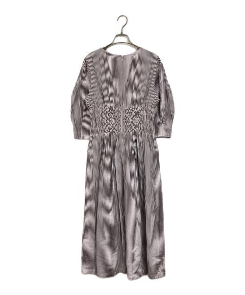 ne quittez pas（ヌキテパ）ne quittez pas (ヌキテパ) Cotton Poplin Wave Tuck Dress コットンドレスワンピース　ストライプ グレー×ピンク サイズ:Sの古着・服飾アイテム