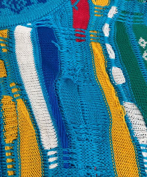Coogi（クージー）Coogi (クージー) 3Dニット　青　黄色　白　緑　黒 ブルー サイズ:Sの古着・服飾アイテム