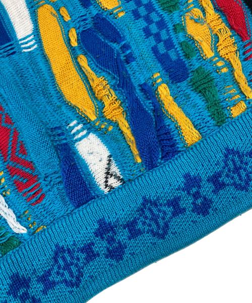 Coogi（クージー）Coogi (クージー) 3Dニット　青　黄色　白　緑　黒 ブルー サイズ:Sの古着・服飾アイテム