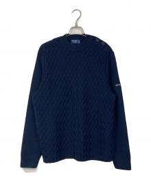 SAINT JAMES L'ATELIER（セントジェームス ラトリエ）の古着「ショルダーボタンケーブルニット」｜ネイビー