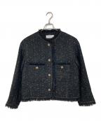 heliopoleエリオポール）の古着「BLADE&FRINGE TWEED JACKET  ブレイドアンドフリンジツイードジャケット  アウター　ライトアウター　セレモニー」｜ブラック