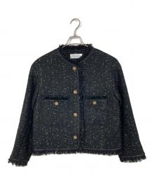 heliopole（エリオポール）の古着「BLADE&FRINGE TWEED JACKET  ブレイドアンドフリンジツイードジャケット  アウター　ライトアウター　セレモニー」｜ブラック
