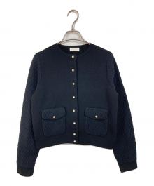 BALLSEY（ボールジィ）の古着「ウールコットンパールコンビ クルーネックカーディガン」｜ブラック