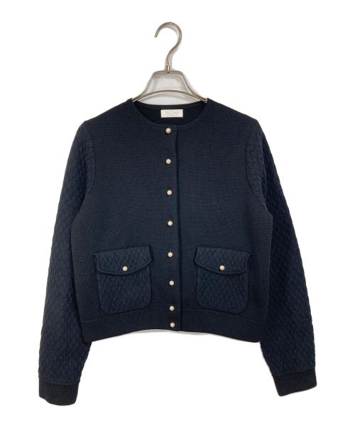 BALLSEY（ボールジィ）BALLSEY (ボールジィ) ウールコットンパールコンビ クルーネックカーディガン ブラック サイズ:Sの古着・服飾アイテム