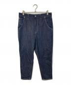 COMME des GARCONS JUNYA WATANABE MANコム デ ギャルソン ジュンヤ ワタナベ マン）の古着「レザーパッチ付き  ホワイトステッチデニムパンツ　コットンパンツ　 5ポケット　日本製」｜インディゴ
