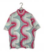 DRIES VAN NOTEN×Verner Pantonドリスヴァンノッテン×ベルナーパントン）の古着「19SS wave shirts ウェーブシャツ　デザインシャツ　半袖シャツ　総柄　ハンガリー製」｜ブルー×ピンク