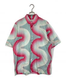 DRIES VAN NOTEN×Verner Panton（ドリスヴァンノッテン×ベルナーパントン）の古着「19SS wave shirts ウェーブシャツ　デザインシャツ　半袖シャツ　総柄　ハンガリー製」｜ブルー×ピンク