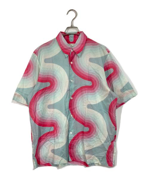 DRIES VAN NOTEN（ドリスヴァンノッテン）DRIES VAN NOTEN (ドリスヴァンノッテン) Verner Panton (ベルナーパントン) 19SS wave shirts ウェーブシャツ　デザインシャツ　半袖シャツ　総柄　ハンガリー製 ブルー×ピンク サイズ:50の古着・服飾アイテム