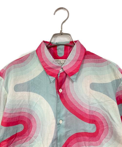 DRIES VAN NOTEN（ドリスヴァンノッテン）DRIES VAN NOTEN (ドリスヴァンノッテン) Verner Panton (ベルナーパントン) 19SS wave shirts ウェーブシャツ　デザインシャツ　半袖シャツ　総柄　ハンガリー製 ブルー×ピンク サイズ:50の古着・服飾アイテム