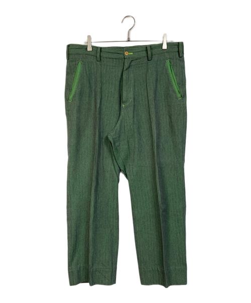 sulvam（サルバム）sulvam (サルバム) CUT LONG PANTS 日本製　スラックス グリーン サイズ:Lの古着・服飾アイテム