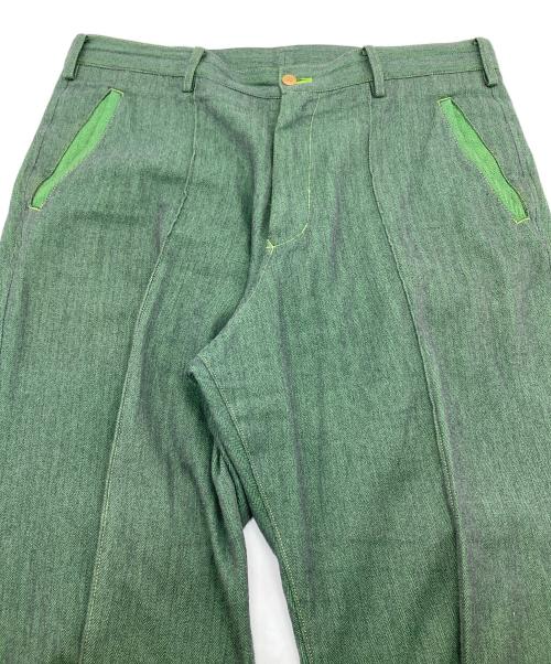 sulvam（サルバム）sulvam (サルバム) CUT LONG PANTS 日本製　スラックス グリーン サイズ:Lの古着・服飾アイテム