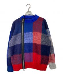 sacai（サカイ）の古着「22AW Plaid Knit Blouson プレイドニットブルゾン　アウター」｜ブルー×レッド