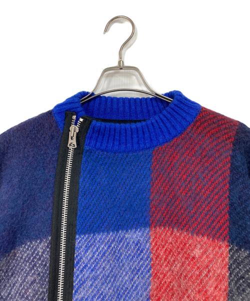 sacai（サカイ）sacai (サカイ) 22AW Plaid Knit Blouson プレイドニットブルゾン　アウター ブルー×レッド サイズ:4の古着・服飾アイテム