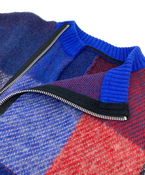 sacai（サカイ）sacai (サカイ) 22AW Plaid Knit Blouson プレイドニットブルゾン　アウター ブルー×レッド サイズ:4の古着・服飾アイテム
