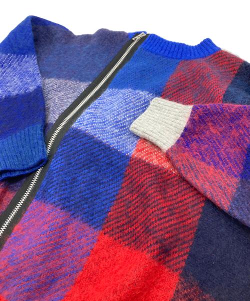 sacai（サカイ）sacai (サカイ) 22AW Plaid Knit Blouson プレイドニットブルゾン　アウター ブルー×レッド サイズ:4の古着・服飾アイテム