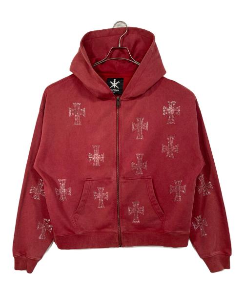 unknown（アンノウン）Unknown (アンノウン) ラインストーン ジップパーカー　フーディー レッド サイズ:XLの古着・服飾アイテム