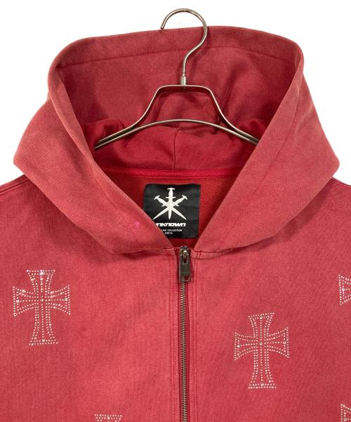 unknown（アンノウン）Unknown (アンノウン) ラインストーン ジップパーカー　フーディー レッド サイズ:XLの古着・服飾アイテム
