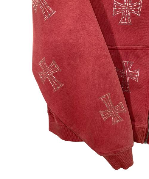 unknown（アンノウン）Unknown (アンノウン) ラインストーン ジップパーカー　フーディー レッド サイズ:XLの古着・服飾アイテム