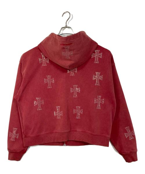 unknown（アンノウン）Unknown (アンノウン) ラインストーン ジップパーカー　フーディー レッド サイズ:XLの古着・服飾アイテム