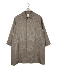 ORCIVAL（オーシバル）の古着「ウールチェック バルマカーンコート　ロングコート　ウールコート　アウター」｜ベージュ