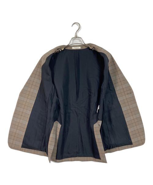 MACPHEE（マカフィー）MACPHEE (マカフィー) ストレッチポプリン ラペルカラージレ　日本製　チェック柄 ブラウン サイズ:38の古着・服飾アイテム