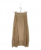PLEATS PLEASEプリーツプリーズ）の古着「ストライプデザインプリーツスカート　タグつき　日本製」｜ベージュ