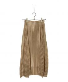 PLEATS PLEASE（プリーツプリーズ）の古着「ストライプデザインプリーツスカート　タグつき　日本製」｜ベージュ
