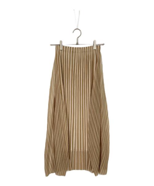 PLEATS PLEASE（プリーツプリーズ）PLEATS PLEASE (プリーツプリーズ) ストライプデザインプリーツスカート　タグつき　日本製 ベージュ サイズ:1の古着・服飾アイテム
