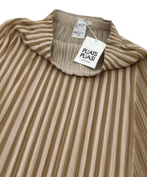 PLEATS PLEASE（プリーツプリーズ）PLEATS PLEASE (プリーツプリーズ) ストライプデザインプリーツスカート　タグつき　日本製 ベージュ サイズ:1の古着・服飾アイテム