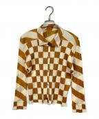 PLEATS PLEASEプリーツプリーズ）の古着「チェックロングスリーブプリーツシャツ　日本製」｜オレンジ