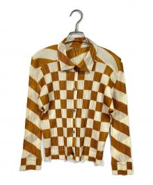 PLEATS PLEASE（プリーツプリーズ）の古着「チェックロングスリーブプリーツシャツ　日本製」｜オレンジ