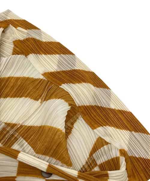 PLEATS PLEASE（プリーツプリーズ）PLEATS PLEASE (プリーツプリーズ) チェックロングスリーブプリーツシャツ　日本製 オレンジ サイズ:3の古着・服飾アイテム