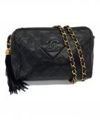 CHANELシャネル）の古着「ココマーク フリンジチェーンラムスキンショルダーバッグ　オールド　イタリア製」｜ブラック