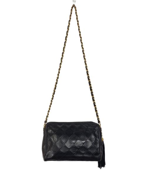 CHANEL（シャネル）CHANEL (シャネル) ココマーク フリンジチェーンラムスキンショルダーバッグ　オールド　イタリア製 ブラック サイズ:実寸参照の古着・服飾アイテム