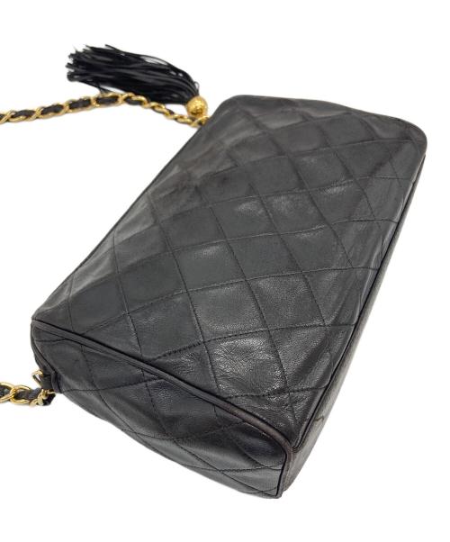 CHANEL（シャネル）CHANEL (シャネル) ココマーク フリンジチェーンラムスキンショルダーバッグ　オールド　イタリア製 ブラック サイズ:実寸参照の古着・服飾アイテム