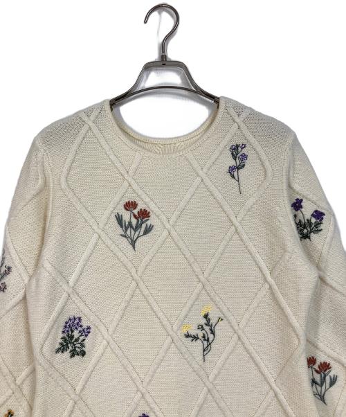Ameri（アメリ）Ameri (アメリ) FLOWER EMBROIDERY DRESS　ニットドレス　ニットワンピース　ロングワンピース　花柄　刺繍 アイボリー サイズ:Mの古着・服飾アイテム