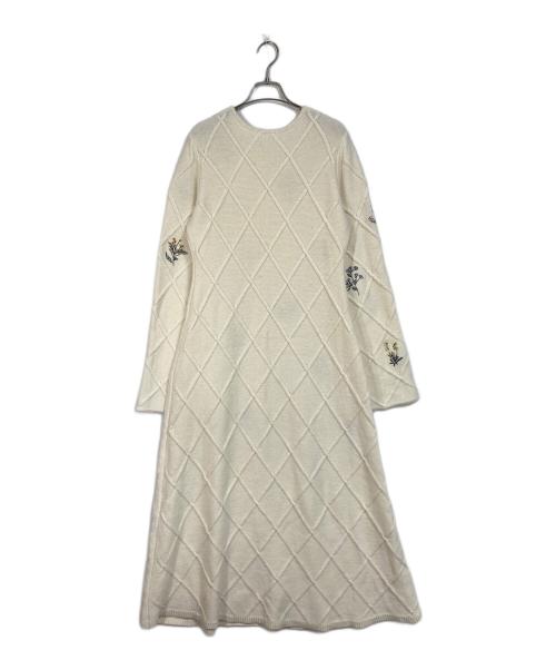 Ameri（アメリ）Ameri (アメリ) FLOWER EMBROIDERY DRESS　ニットドレス　ニットワンピース　ロングワンピース　花柄　刺繍 アイボリー サイズ:Mの古着・服飾アイテム