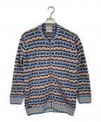 PAPASパパス）の古着「フェアアイル柄ロングカーディガン」｜ブラウン×ブルー
