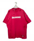 BALENCIAGAバレンシアガ）の古着「デストロイ加工ロゴプリントTシャツ　オーバーサイズ　ビッグシルエット」｜ピンク