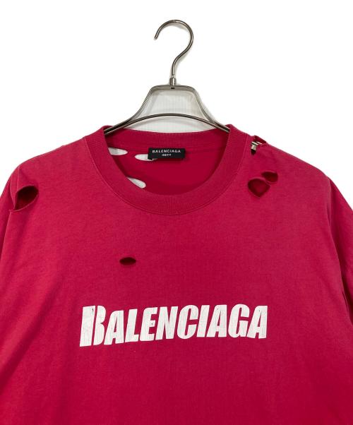 BALENCIAGA（バレンシアガ）BALENCIAGA (バレンシアガ) デストロイ加工ロゴプリントTシャツ　オーバーサイズ　ビッグシルエット ピンク サイズ:Mの古着・服飾アイテム