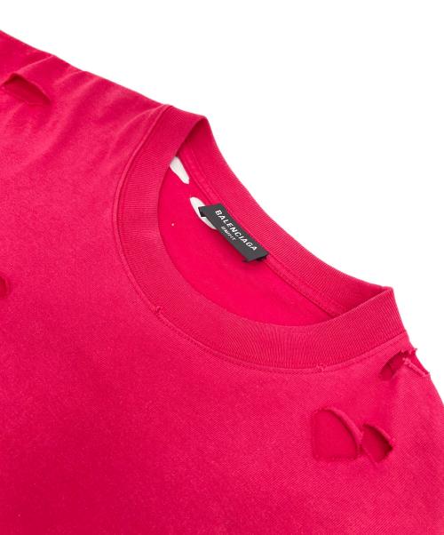 BALENCIAGA（バレンシアガ）BALENCIAGA (バレンシアガ) デストロイ加工ロゴプリントTシャツ　オーバーサイズ　ビッグシルエット ピンク サイズ:Mの古着・服飾アイテム