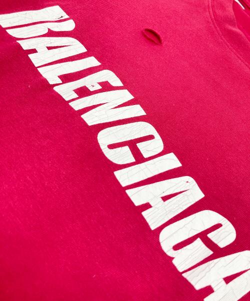 BALENCIAGA（バレンシアガ）BALENCIAGA (バレンシアガ) デストロイ加工ロゴプリントTシャツ　オーバーサイズ　ビッグシルエット ピンク サイズ:Mの古着・服飾アイテム