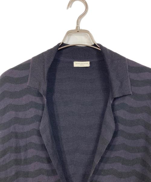 DRIES VAN NOTEN（ドリスヴァンノッテン）DRIES VAN NOTEN (ドリスヴァンノッテン) 深ネック ボーダーニットカーディガン　アウター　ライトアウター ネイビー サイズ:Mの古着・服飾アイテム