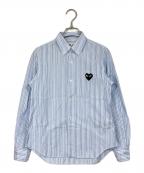 PLAY COMME des GARCONSプレイコムデギャルソン）の古着「ハートロゴストライプシャツ　日本製　PLAY 南青山」｜スカイブルー