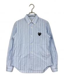 PLAY COMME des GARCONS（プレイコムデギャルソン）の古着「ハートロゴストライプシャツ　日本製　PLAY 南青山」｜スカイブルー