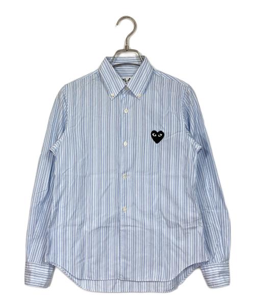 PLAY COMME des GARCONS（プレイコムデギャルソン）PLAY COMME des GARCONS (プレイコムデギャルソン) ハートロゴストライプシャツ　日本製　PLAY 南青山 スカイブルー サイズ:Sの古着・服飾アイテム