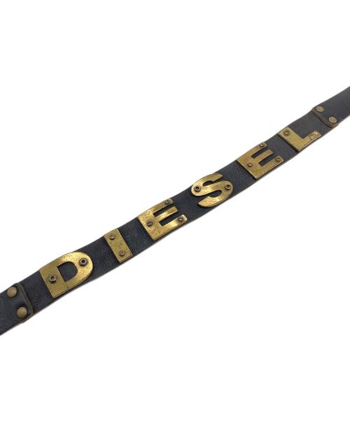 DIESEL（ディーゼル）DIESEL (ディーゼル) ロゴベルト　レザーベルト　カウレザー　イタリア製 ブラック サイズ:85cmの古着・服飾アイテム